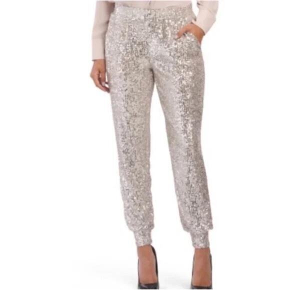 Cable & Gauge Champagne Sequin High Rise Joggers NWT - Picture 1 of 13